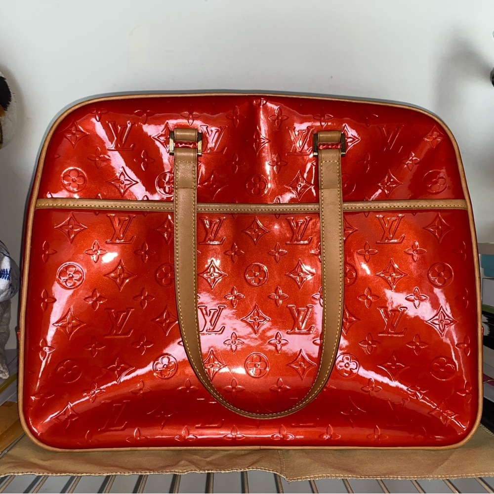 Red Louis Vuitton Sutton Handbag Vernis Red Leather